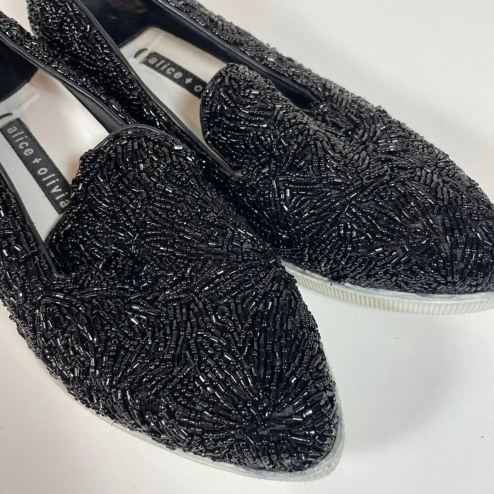 Alice + Olivia Womens Beaded Slip On Sneaker Shoe Black 36 Leather‎ Point Toe